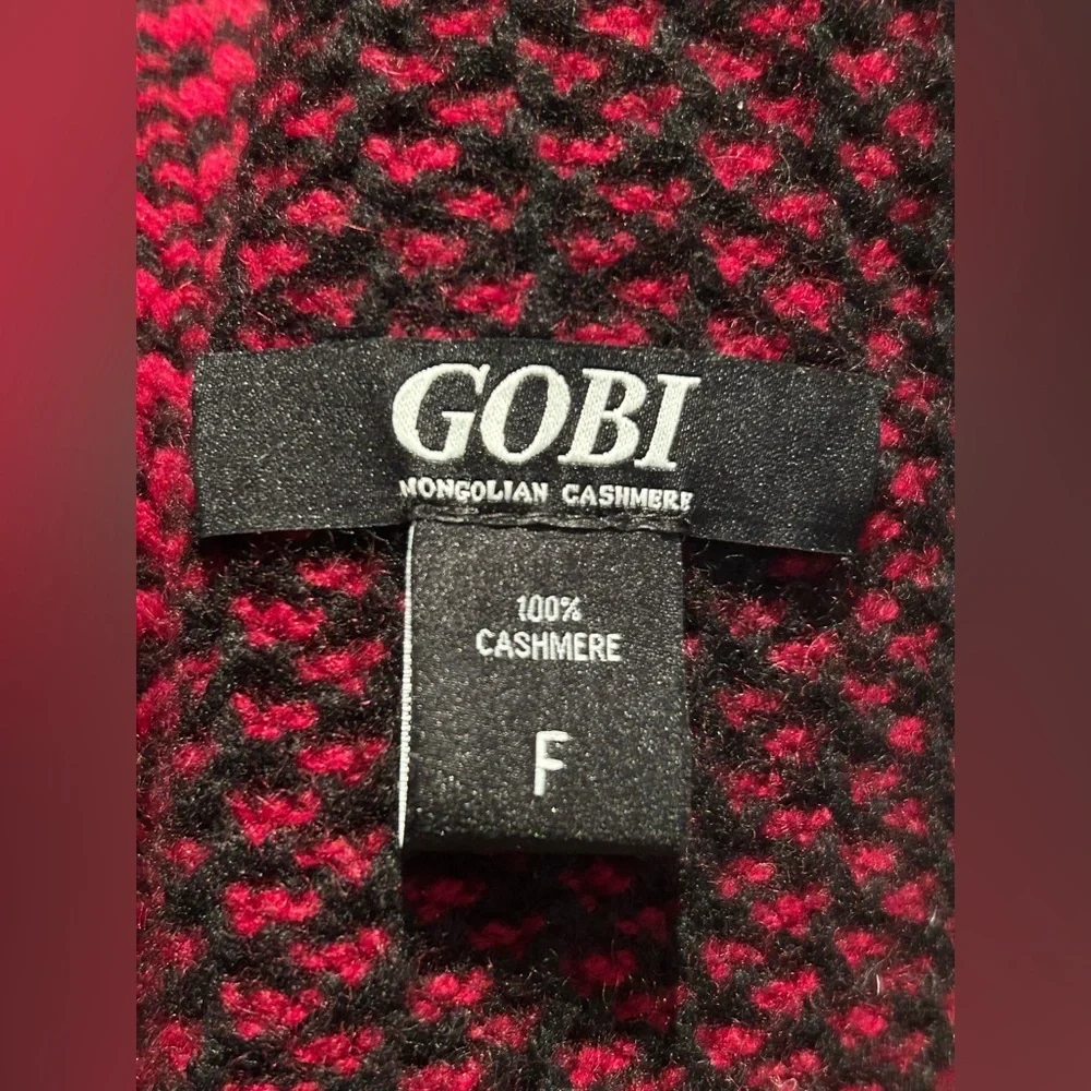 GOBI Mongolian Cashmere Red Black Knit Scarf Winter Luxury 76” Long